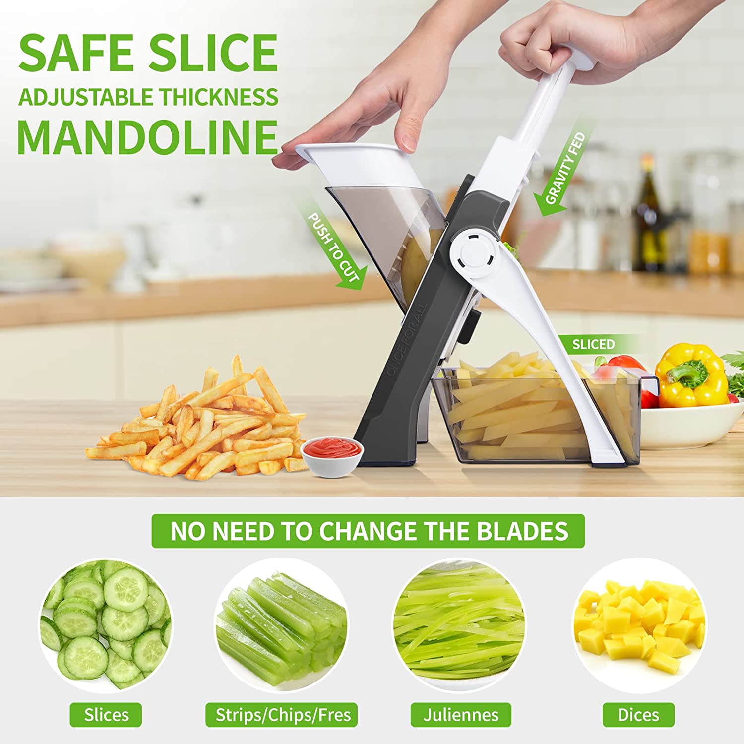 ONCE FOR ALL Safe Mandoline Slicer - Manual Fruit & Vegetable Cutte –  ONCEFORALL