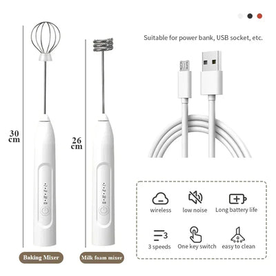 2-In-1 USB Rechargeable Electric  Double Head Milk Frother & Egg Beater