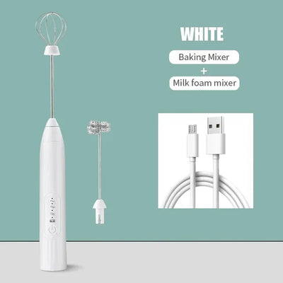 2-In-1 USB Rechargeable Electric  Double Head Milk Frother & Egg Beater