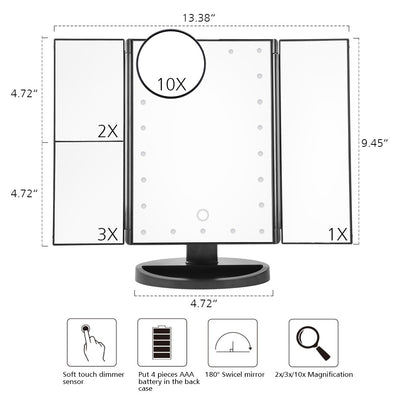 FOLDABLE TRIPLE PANEL LED VANITY MIRROR